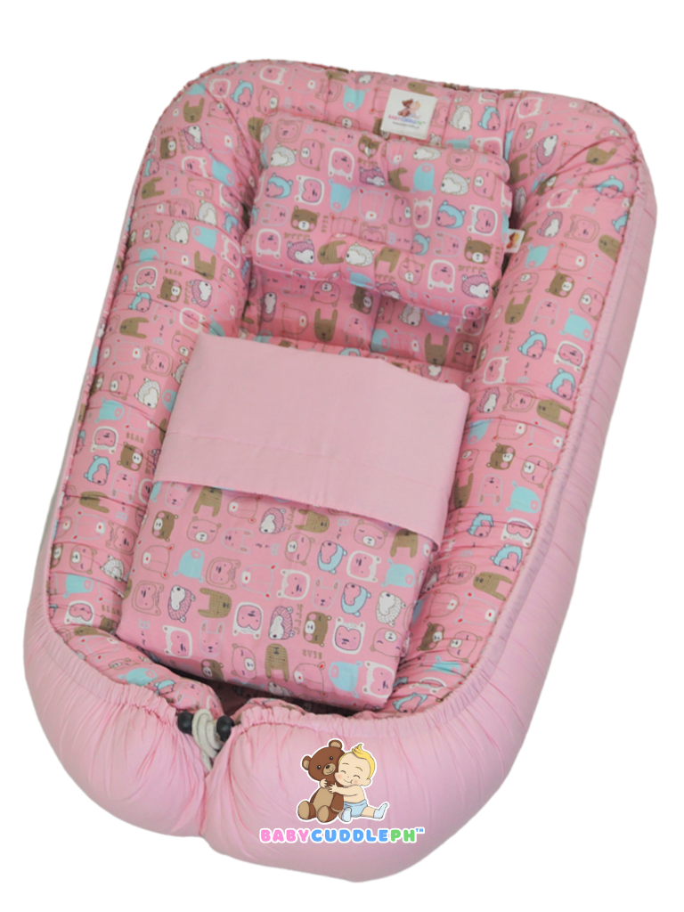 3 in 1 Babycuddle Bed Set - Little Bears in Pink