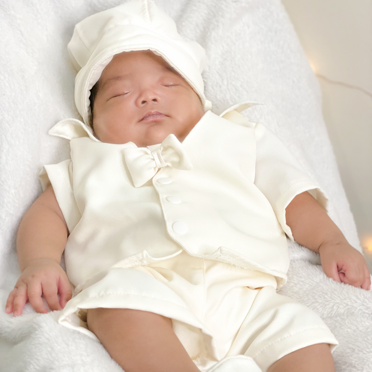 Six (6) Pieces Baptismal Polo Onesie and Short (Blue)