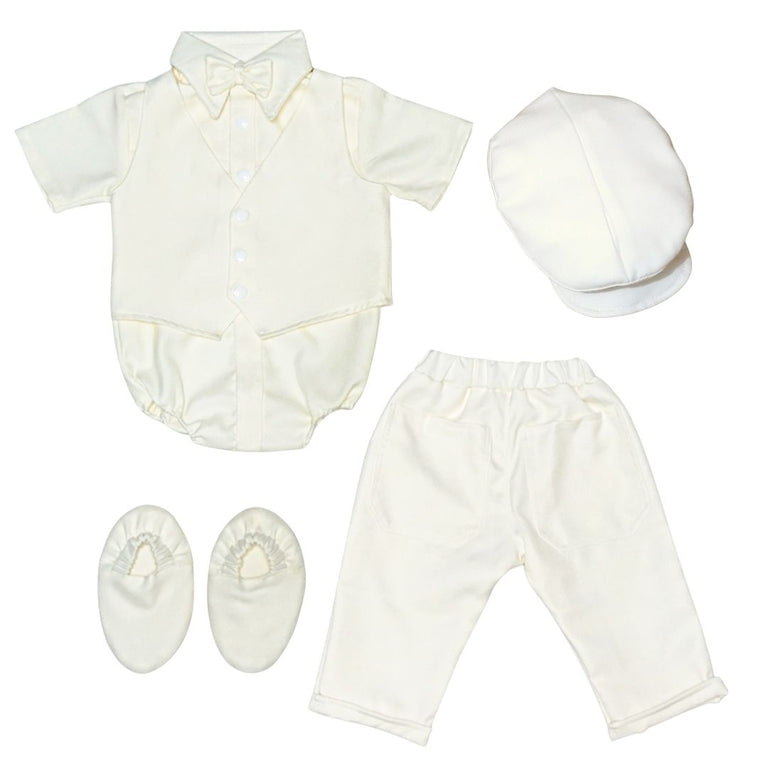 Six (6) Pieces Baptismal Polo Onesie and Pants (Cream)