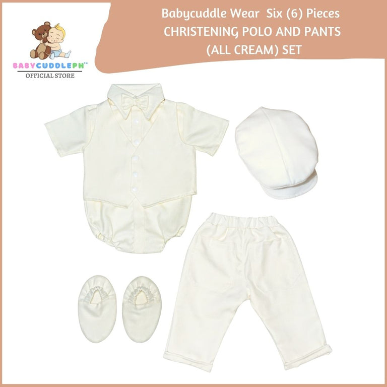 Six (6) Pieces Baptismal Polo Onesie and Pants (Cream)