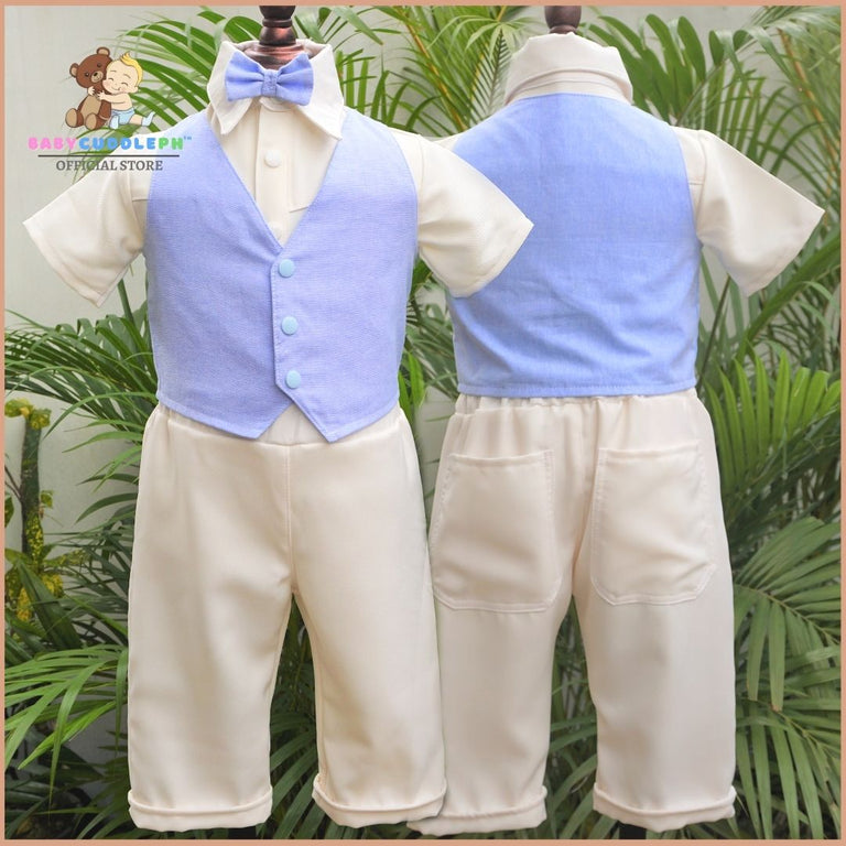 Six (6) Pieces Baptismal Polo Onesie and Pants (Blue)