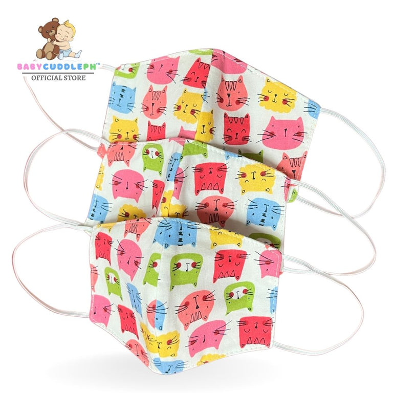 3 PCS Care Face Mask (KIDS 3-6 years) - Cats in white