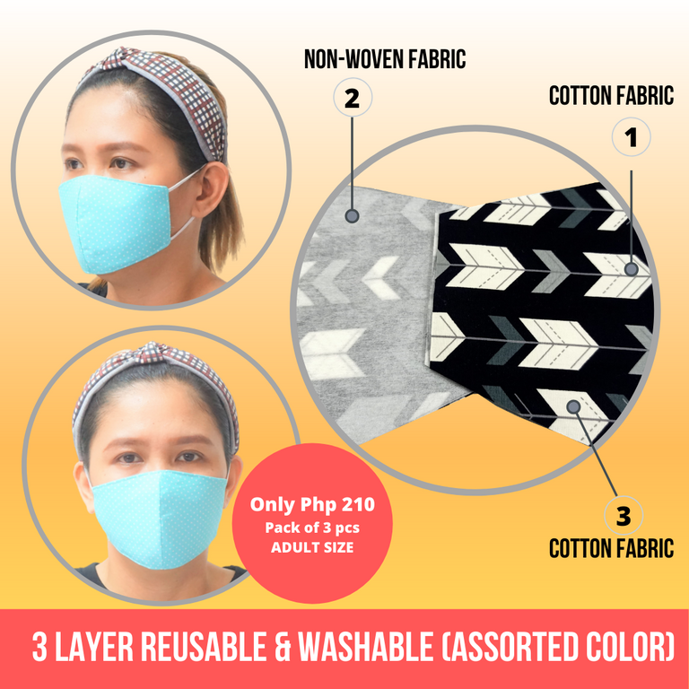 3 PCS Care Mask (ADULT SIZE ) - Assorted Color