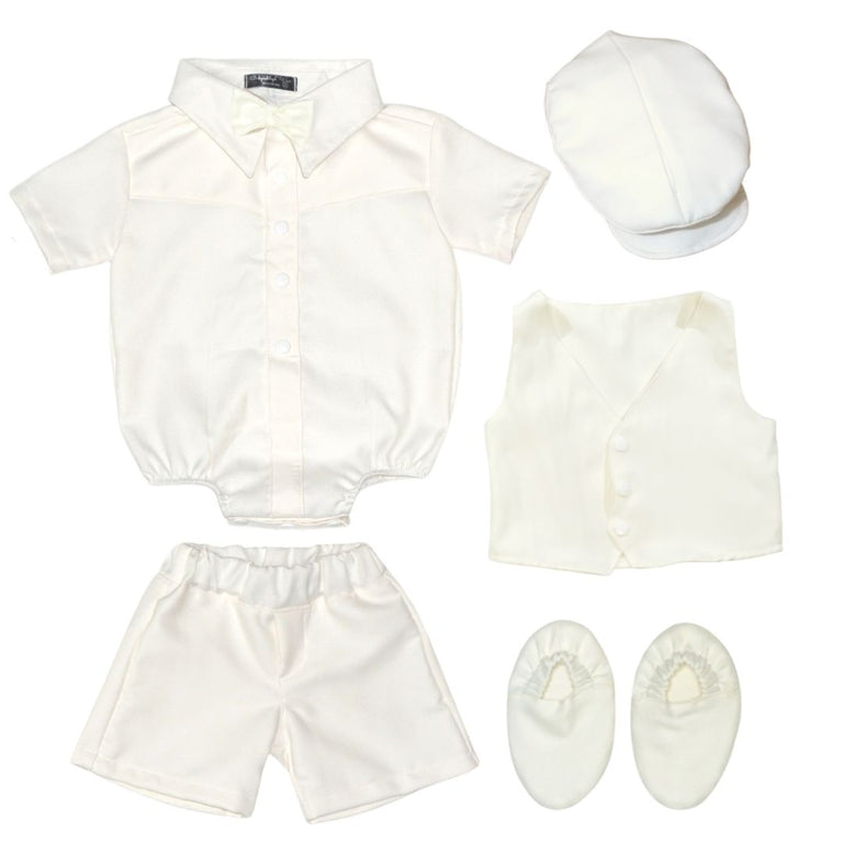 Six (6) Pieces Baptismal Polo Onesie and Short (All Cream)