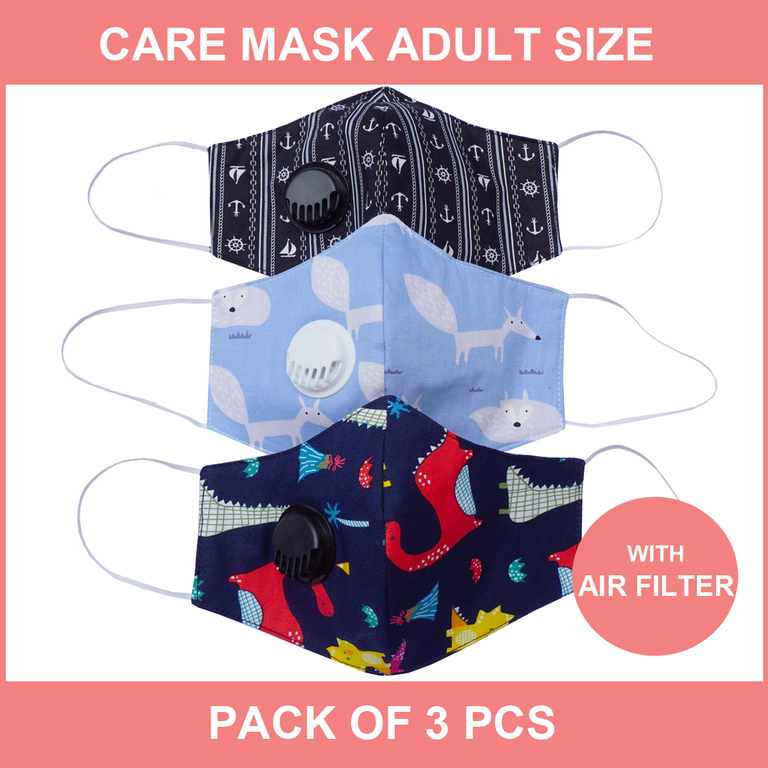 3 PCS Care Mask Adult Size - BOY DESIGN (with AIR FILTER)