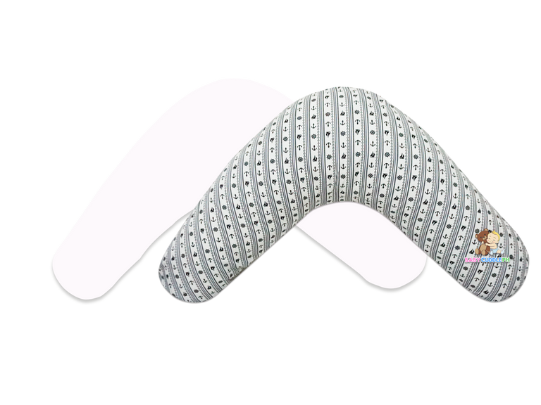 Babycuddle Nursing Pillow Cover - Anchor Stripes in White