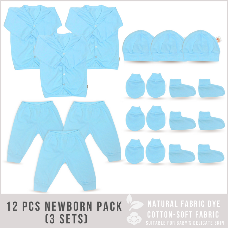 12 Pieces Newborn Clothes (3 Sets BLUE Color)