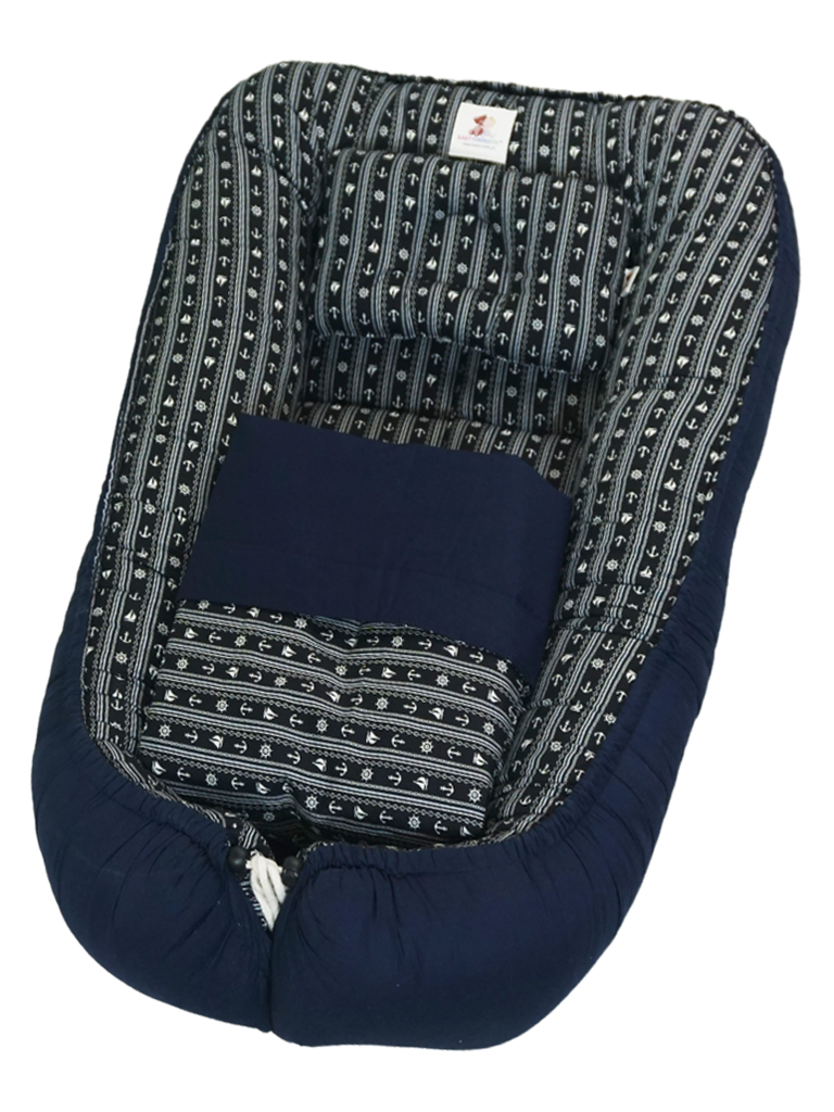 3 in 1 Babycuddle Bed Set - Anchor Stripes in Black