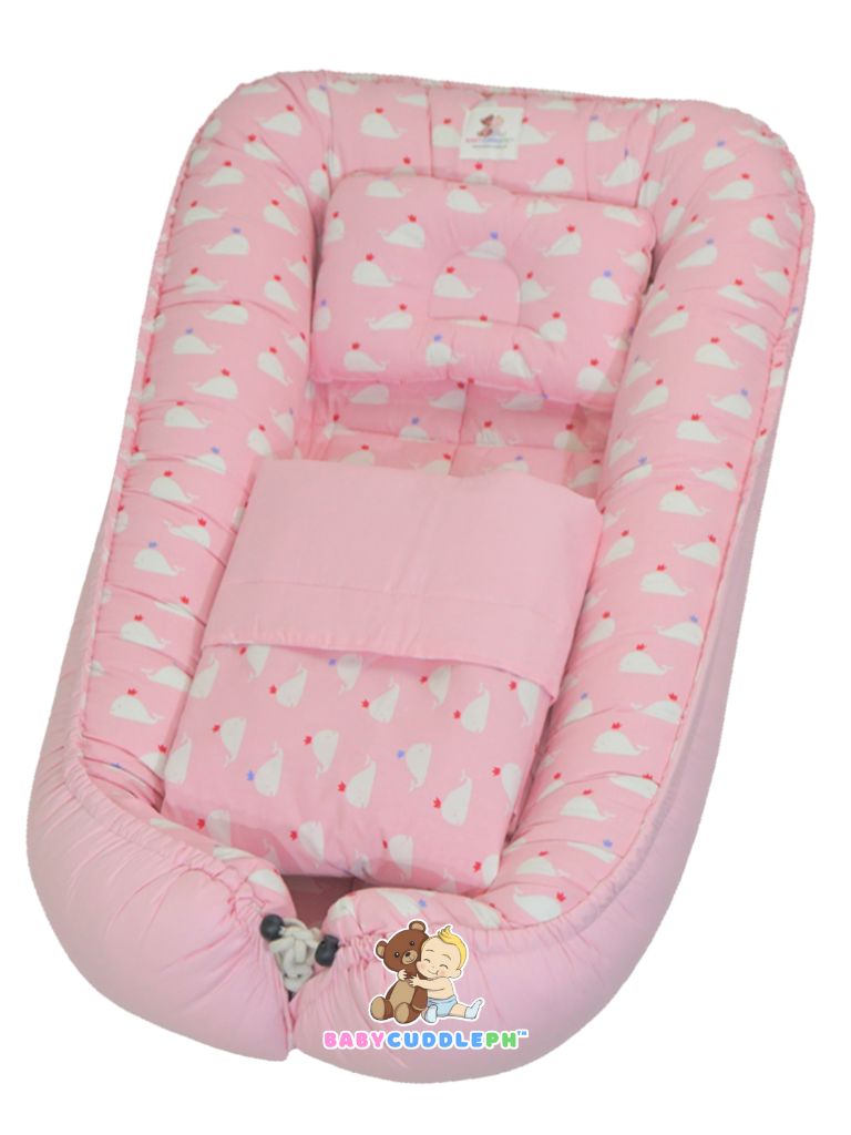 3 in 1 Babycuddle Bed Set - Whale in Pink