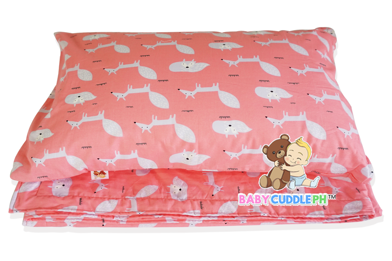 Little Fox in Coral - Babycuddleph Toddlers kit (Pillow & Blanket)