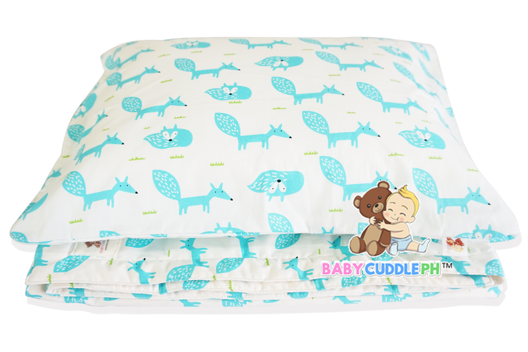 Little Fox in White Teal - Babycuddleph Toddlers kit (Pillow & Blanket)