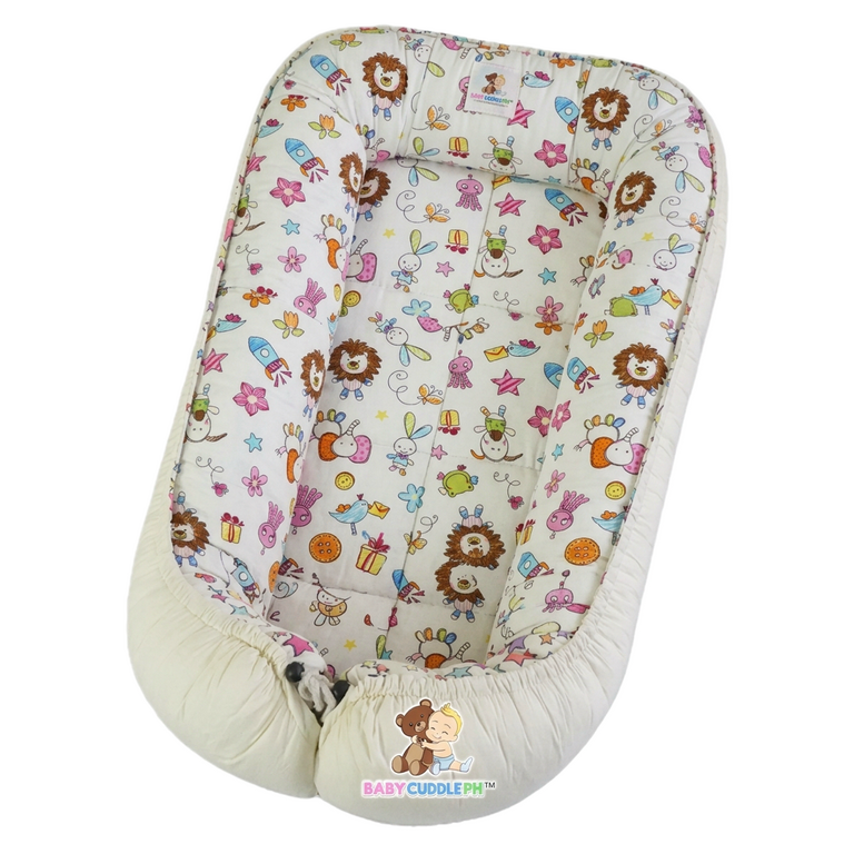 BabyCuddlePH™ Bed and Head Pillow - Baby Animals in Cream (Limited Stock)