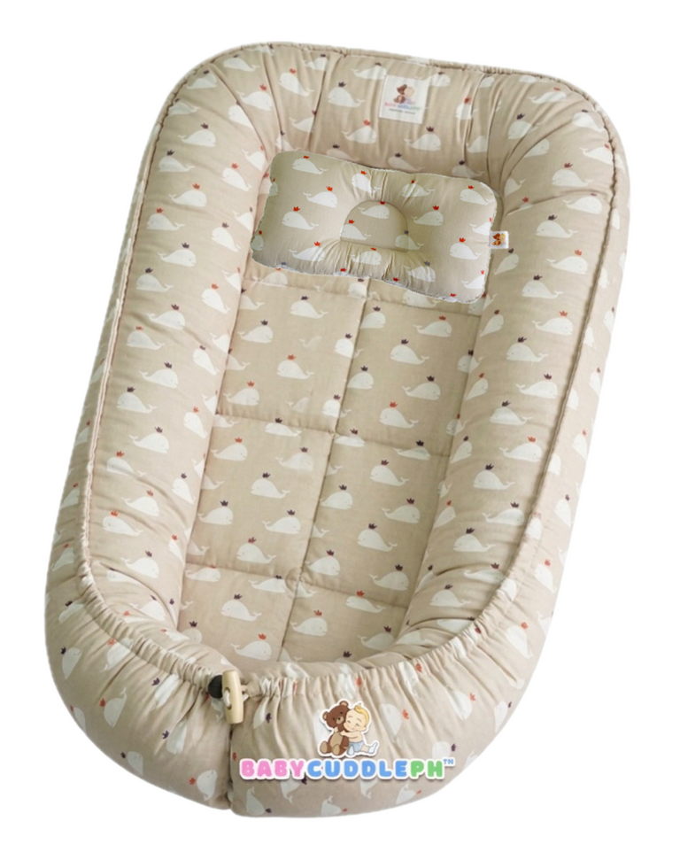 BabyCuddle Bed and Head Pillow - Baby Whale Collection (Limited Stock)