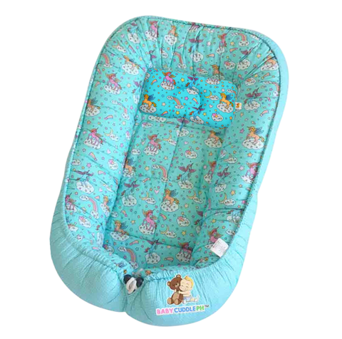 BabyCuddle Bed and Head Pillow - Unicorn in Teal (Best Seller)