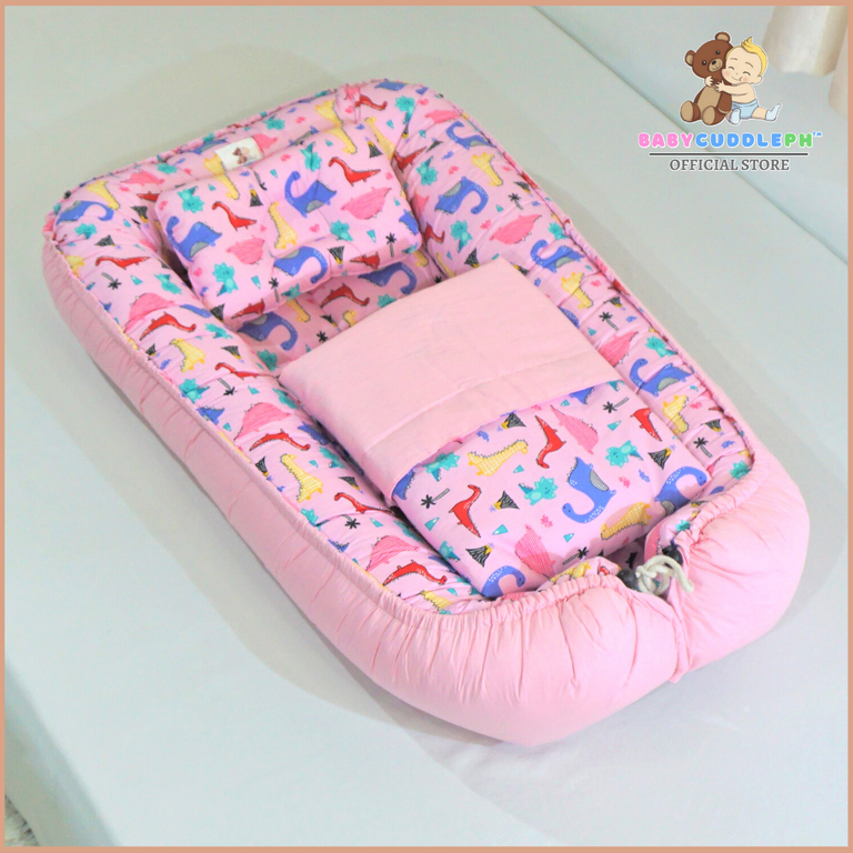 3 in 1 Babycuddle Bed Set - Dino in Pink