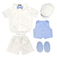 Six (6) Pieces Baptismal Polo Onesie and Short (Blue)