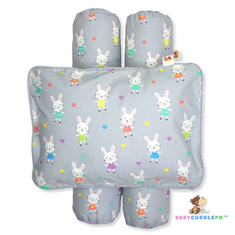 Babycuddleph Bolster Pillow Set Little Bunny in Pastel Gray