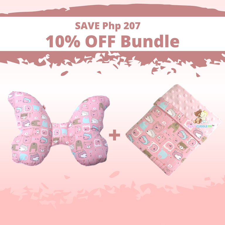 Butterfly Pillow and Babycuddle blanket - Little Bears in pink