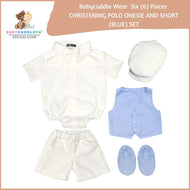 Six (6) Pieces Baptismal Polo Onesie and Short (Blue)