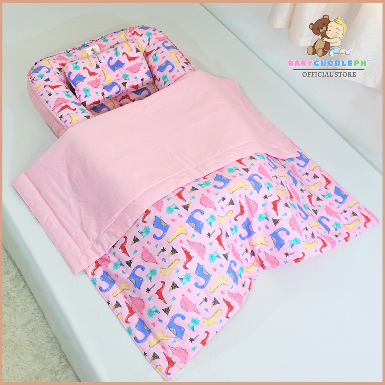 3 in 1 Babycuddle Bed Set - Dino in Pink