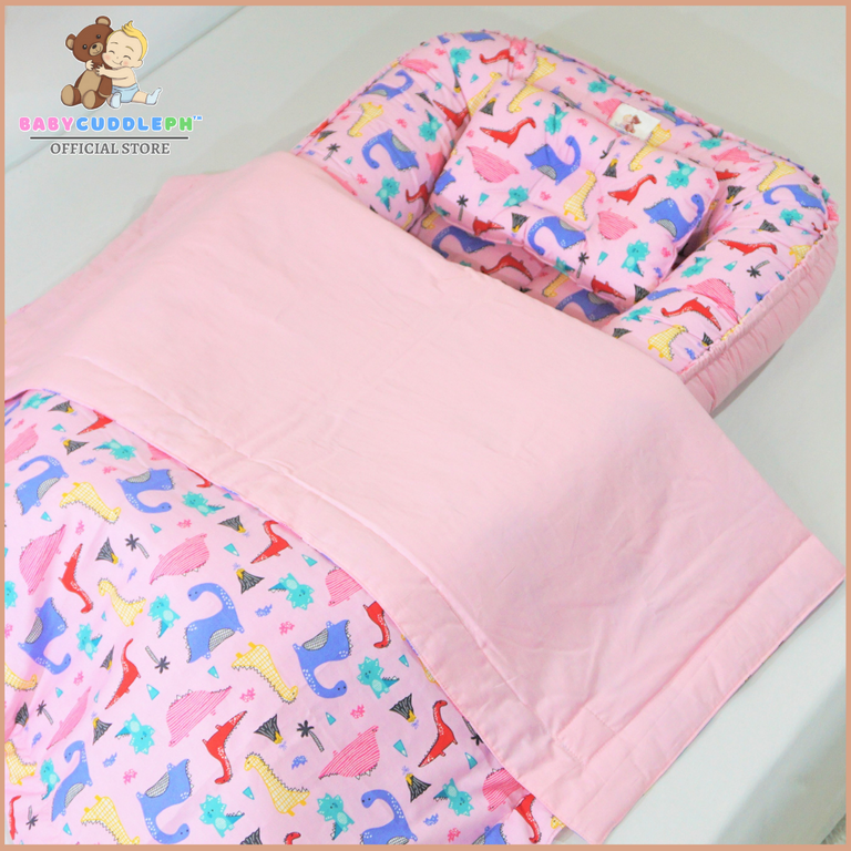 3 in 1 Babycuddle Bed Set - Dino in Pink