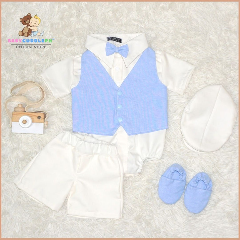 Six (6) Pieces Baptismal Polo Onesie and Short (Blue)