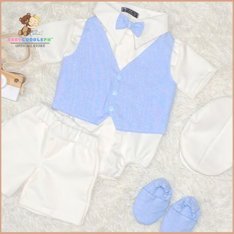 Six (6) Pieces Baptismal Polo Onesie and Short (Blue)