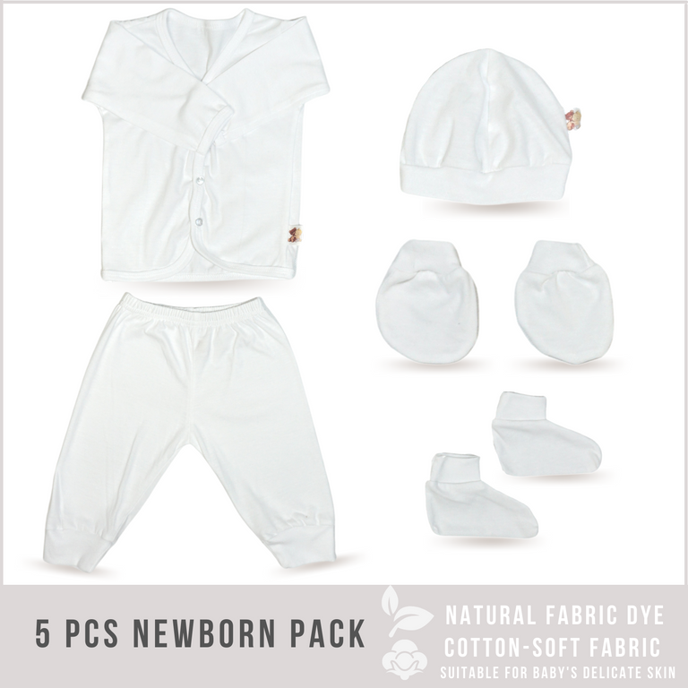 5 Pieces Newborn Clothes (1 Set WHITE Color)