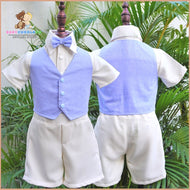 Six (6) Pieces Baptismal Polo Onesie and Short (Blue)