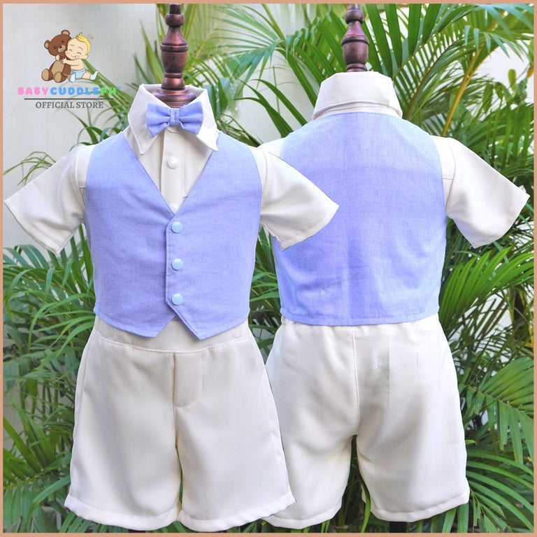 Six (6) Pieces Baptismal Polo Onesie and Short (Blue)