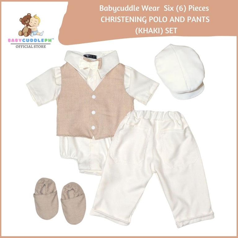 Six (6) Pieces Baptismal Polo Onesie and Pants (Khaki)