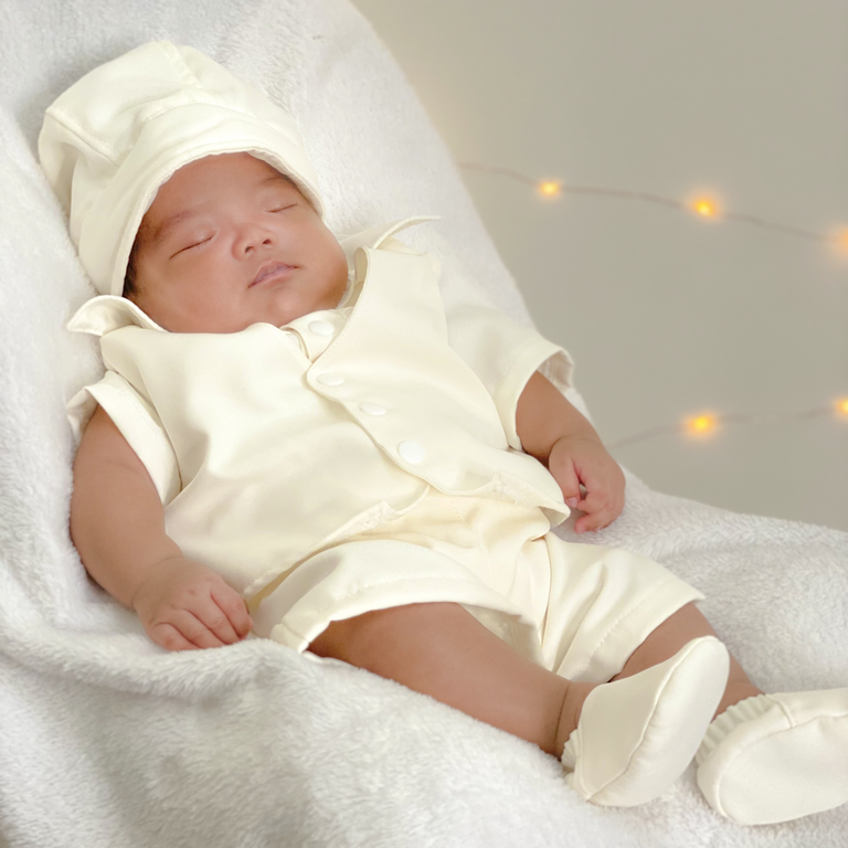 Six (6) Pieces Baptismal Polo Onesie and Short (All Cream)