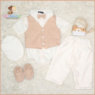 Six (6) Pieces Baptismal Polo Onesie and Pants (Khaki)