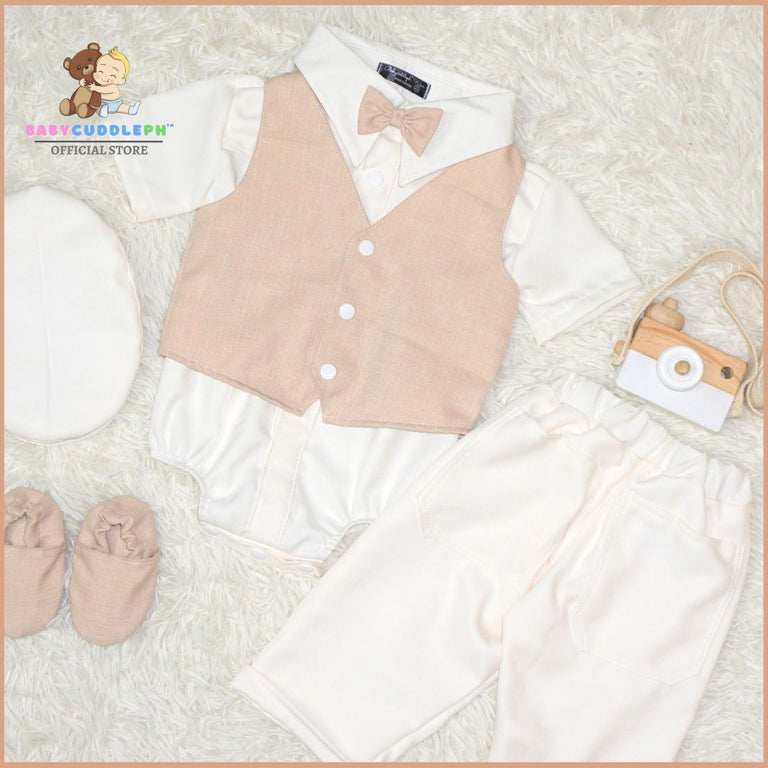 Six (6) Pieces Baptismal Polo Onesie and Pants (Khaki)