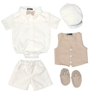 Six (6) Pieces Baptismal Polo Onesie and Short (Khaki)