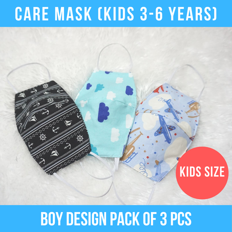 3 PCS  Care  Mask  (KIDS 3-6 years) - BOY DESIGN