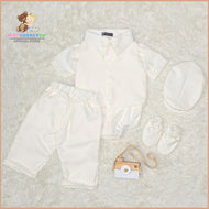 Six (6) Pieces Baptismal Polo Onesie and Pants (Cream)