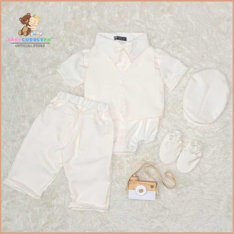 Six (6) Pieces Baptismal Polo Onesie and Pants (Cream)