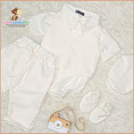 Six (6) Pieces Baptismal Polo Onesie and Pants (Cream)