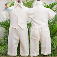 Six (6) Pieces Baptismal Polo Onesie and Pants (Cream)