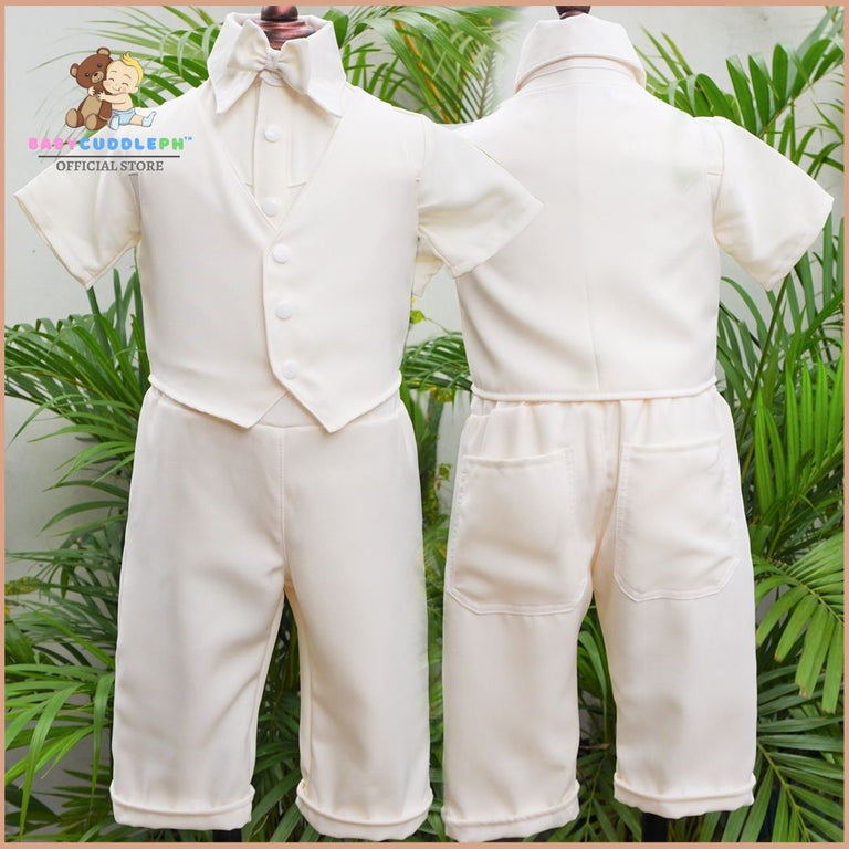 Six (6) Pieces Baptismal Polo Onesie and Pants (Cream)