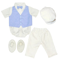 Six (6) Pieces Baptismal Polo Onesie and Pants (Blue)