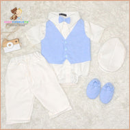 Six (6) Pieces Baptismal Polo Onesie and Pants (Blue)