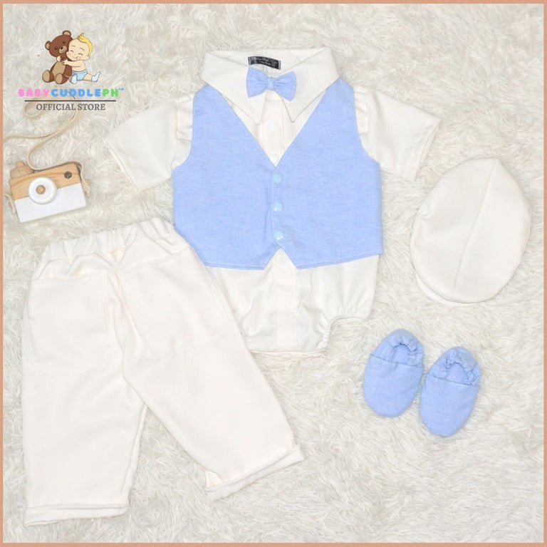 Six (6) Pieces Baptismal Polo Onesie and Pants (Blue)
