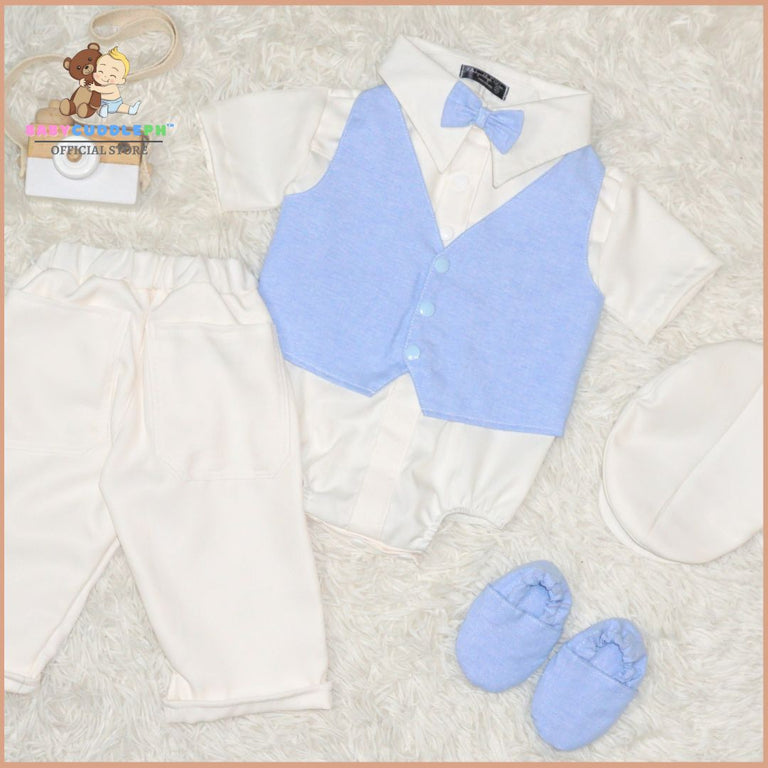Six (6) Pieces Baptismal Polo Onesie and Pants (Blue)
