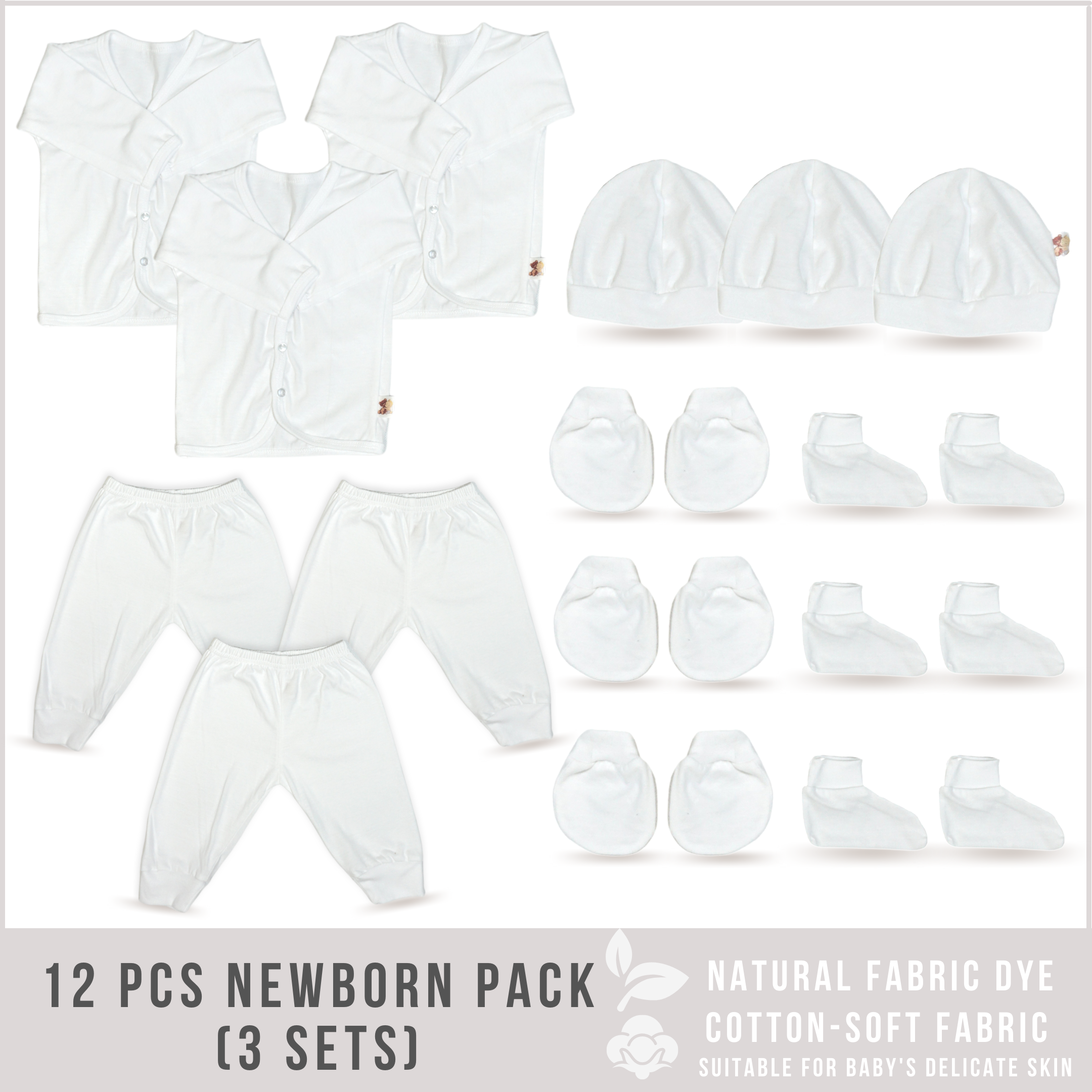 12 Pieces Newborn Clothes (3 Sets WHITE Color) – - Main Image