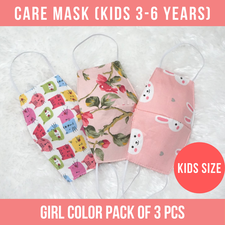 3 PCS  Care  Mask  (KIDS 3-6 years) - GIRL DESIGN