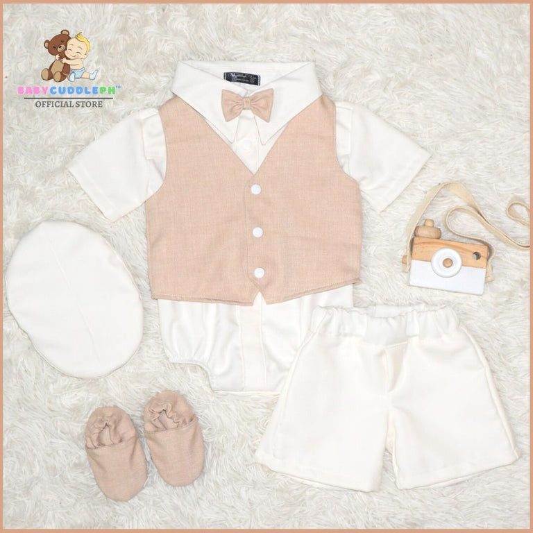 Six (6) Pieces Baptismal Polo Onesie and Short (Khaki)