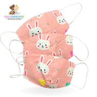 3 PCS  Care Face Mask  (KIDS 3-6 years) - Bunny in Coral Pink