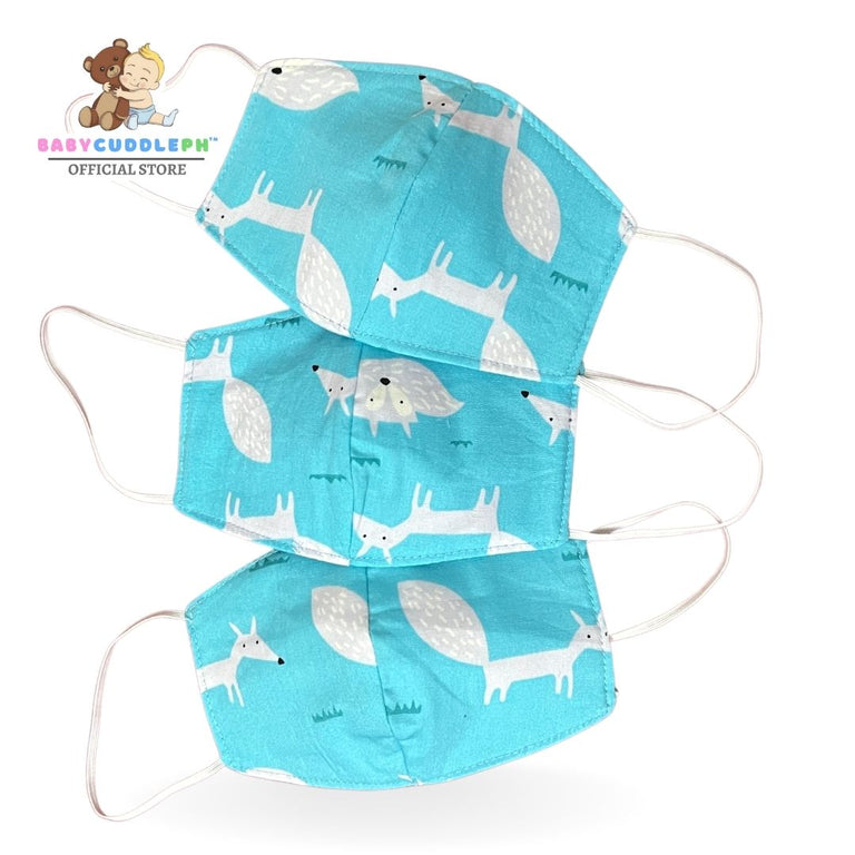 3 PCS  Care Face Mask  (KIDS 3-6 years) - Fox in Teal